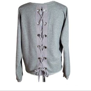 Anthropologie Lumiere Lace Up Back Sweater Pullover Gray Small Comfy Cozy Punk